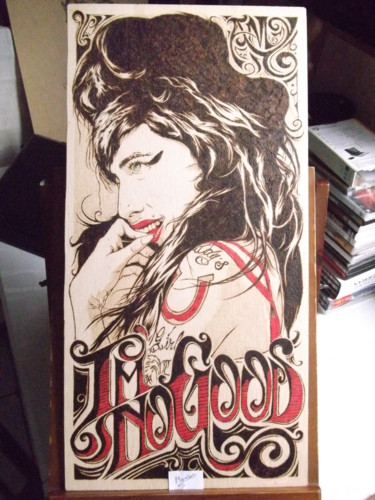 Amy Winehouse em pirografia Pittura intitolato "Amy Winehouse em pi…" da M.Arte, Opera d'arte originale, Matita