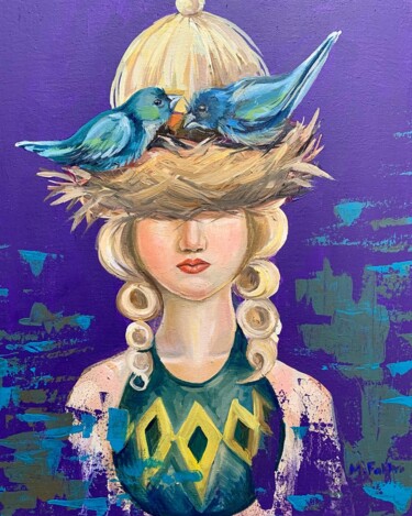 Painting titled "Madam Bird" by Mokhinur Fakhri, Original Artwork, Oil