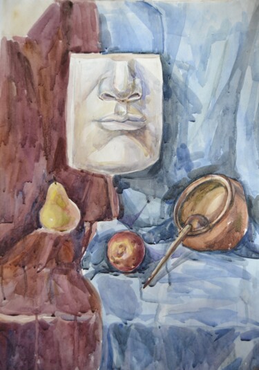 Malerei mit dem Titel "Plaster figure-frui…" von Mokhinur Fakhri, Original-Kunstwerk, Aquarell