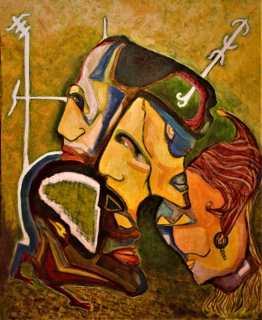Painting titled "four men and one la…" by Azaï, Original Artwork, Acrylic