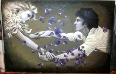 Painting titled "A ROMANTIC COUPLE" by Moksh Solanki, Original Artwork, Oil