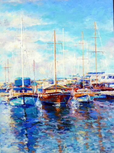 Pintura intitulada "Yacht Club" por Molena, Obras de arte originais, Óleo