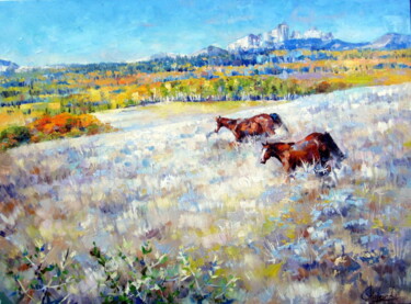 Painting titled "Horses" by Molena, Original Artwork, Oil