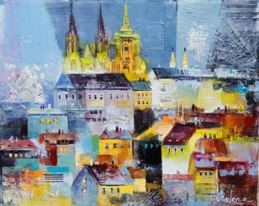 Картина под названием "Prague Castle" - Molena, Подлинное произведение искусства, Акрил Установлен на Деревянная рама для но…
