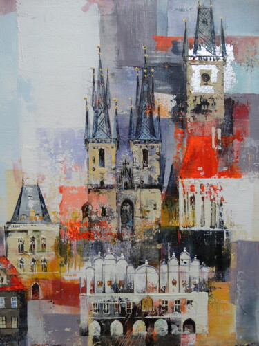 Schilderij getiteld "Abstract Prague" door Molena, Origineel Kunstwerk, Acryl