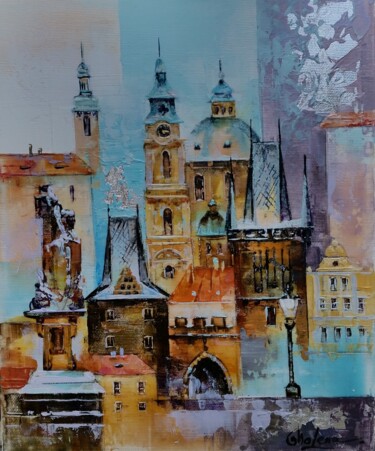 Painting titled "Winter Prague" by Molena, Original Artwork, Acrylic