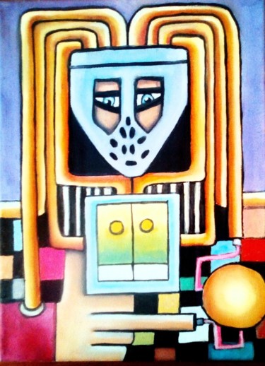 Painting titled "PSYKO MASK" by Sylvain Guillot (Molley), Original Artwork, Oil