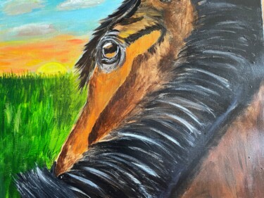 Painting titled "Sunset Grazing" by Molly Rootes, Original Artwork, Acrylic