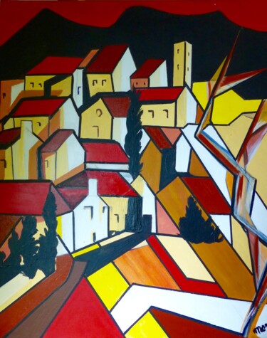 Malerei mit dem Titel "Village 2" von Môm, Original-Kunstwerk, Acryl