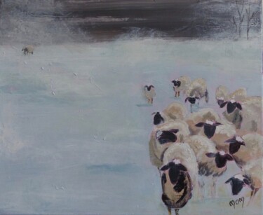 Картина под названием "Moutons surpris par…" - Môm, Подлинное произведение искусства, Акрил