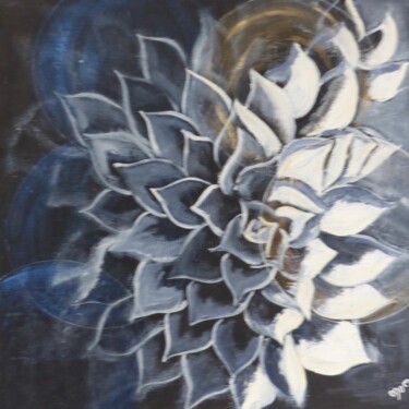 Painting titled "Succulente en noir…" by Môm, Original Artwork, Oil