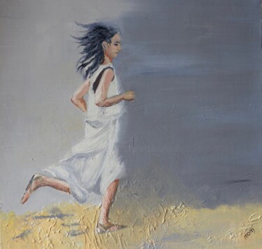 Painting titled "Sur le sable" by Môm, Original Artwork, Oil
