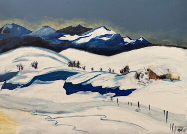 Painting titled "Sous la neige" by Môm, Original Artwork, Acrylic Mounted on Wood Stretcher frame