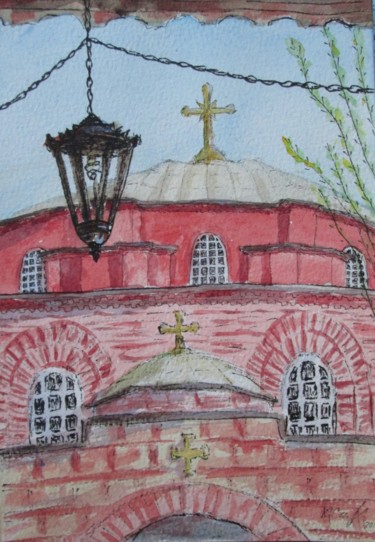 Painting titled "Church of S. Sergiu…" by Tatiana Kassia Senina, Original Artwork, Watercolor