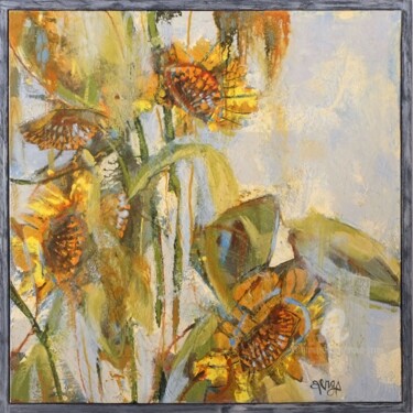 Painting titled "Les Tournesols" by Mona Berga, Original Artwork, Oil Mounted on Wood Stretcher frame