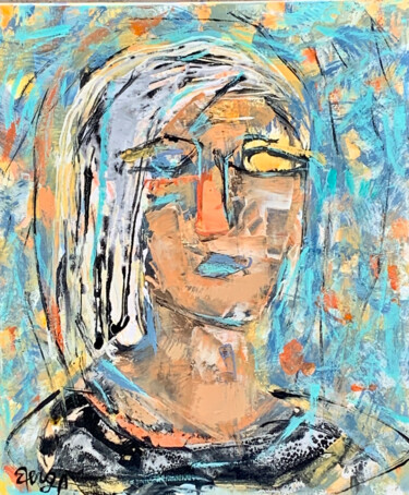 Painting titled "Contemporary Woman" by Mona Berga, Original Artwork, Oil Mounted on Wood Stretcher frame