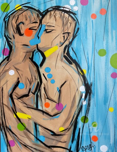 Malerei mit dem Titel "Love Me More" von Mona Berga, Original-Kunstwerk, Acryl Auf Keilrahmen aus Holz montiert