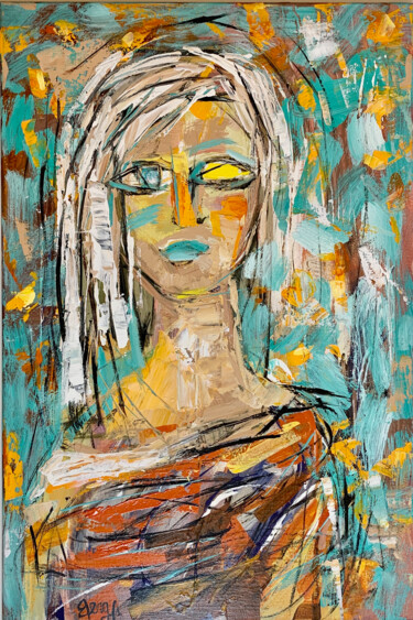Malarstwo zatytułowany „Femme Contemporaine” autorstwa Mona Berga, Oryginalna praca, Akryl Zamontowany na Drewniana rama nos…