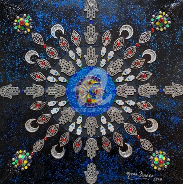 Painting titled "Lune d'Orient" by Mona Bessaa, Original Artwork, Collages