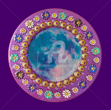 "Lune des fleurs" başlıklı Tablo Mona Bessaa tarafından, Orijinal sanat, Kolaj artwork_cat. üzerine monte edilmiş