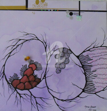 Peinture intitulée "Oeuf et abeille" par Mona Bessaa, Œuvre d'art originale, Huile