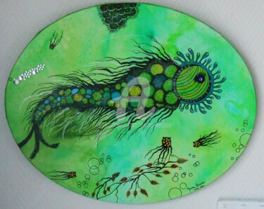 Pintura intitulada "Poisson-boules à l'…" por Mona Bessaa, Obras de arte originais, Óleo