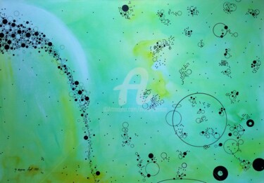 Painting titled "bulles d'eau" by Mona Bessaa, Original Artwork, Oil