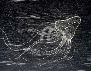 Gravures & estampes intitulée "Méduse filaire" par Mona Bessaa, Œuvre d'art originale, Xylographie