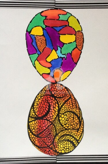 Drawing titled "Oeufs superposés" by Mona Bessaa, Original Artwork, Marker