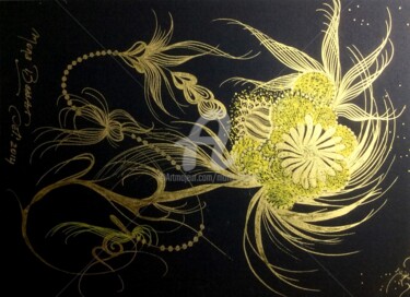 Zeichnungen mit dem Titel "Flore dorée" von Mona Bessaa, Original-Kunstwerk, Tinte