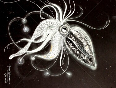 Drawing titled "Calmar luminescent" by Mona Bessaa, Original Artwork, Ink