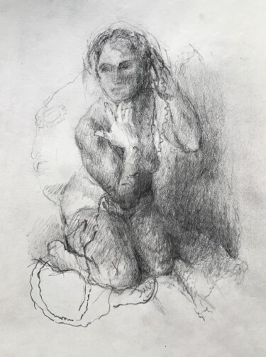 Desenho intitulada "Akt mit Händen am G…" por Mona Dia, Obras de arte originais, Lápis