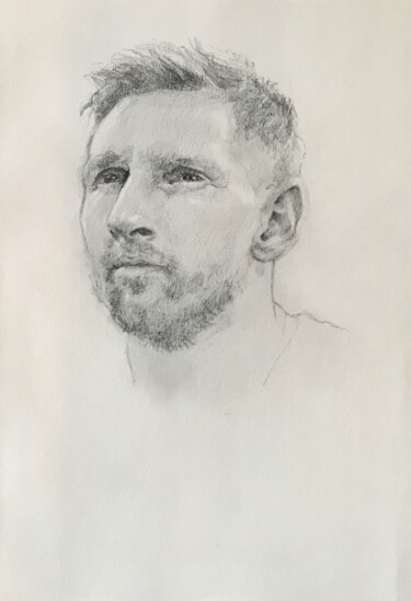 Drawing titled "Lionel Messi" by Mona Dia, Original Artwork, Pencil