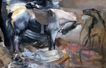 Peinture intitulée "Zwei Pferde" par Mona Dia, Œuvre d'art originale, Huile