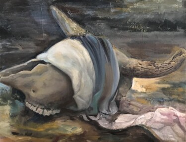 Malerei mit dem Titel "Rinderschädel mit T…" von Mona Dia, Original-Kunstwerk, Öl