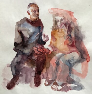 Malerei mit dem Titel "Frau und Mann" von Mona Dia, Original-Kunstwerk, Aquarell