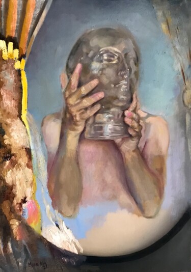 Malerei mit dem Titel "Glaskopf" von Mona Dia, Original-Kunstwerk, Öl