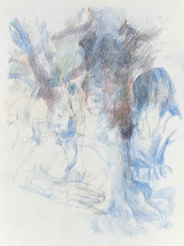 Disegno intitolato "Am Baum" da Mona Dia, Opera d'arte originale, Matite colorate