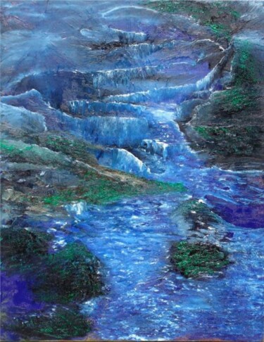 Painting titled "CASCADE:  A TRAVERS…" by Mona Roussette, Original Artwork, Oil