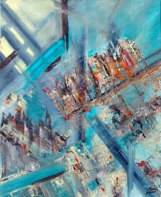 Painting titled "la ville" by Mona Roussette, Original Artwork, Oil