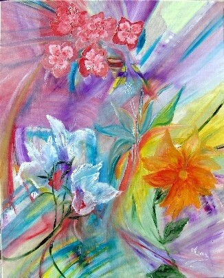 Peinture intitulée "Fraîcheur des fleurs" par Mona Roussette, Œuvre d'art originale