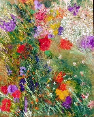 Peinture intitulée "jardin au vent" par Mona Roussette, Œuvre d'art originale