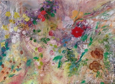 Peinture intitulée "Paradis de fleurs" par Mona Roussette, Œuvre d'art originale, Huile