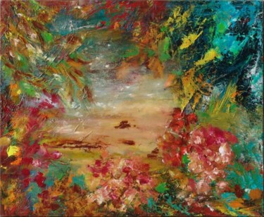 Peinture intitulée "l'étang" par Mona Roussette, Œuvre d'art originale