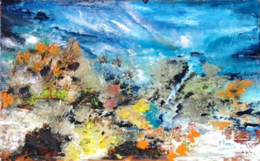 Peinture intitulée "Fleurs et mer" par Mona Roussette, Œuvre d'art originale
