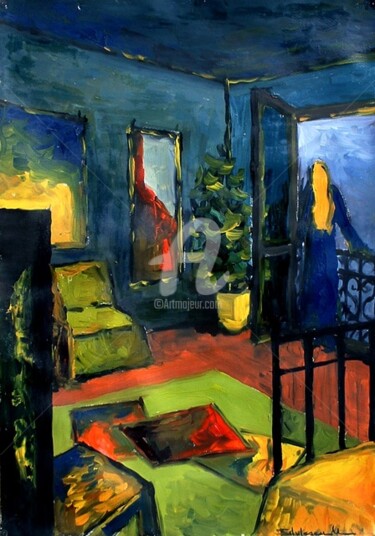 Peinture intitulée "LA CHAMBRE BLEUE" par Mona Edulesco, Œuvre d'art originale, Huile