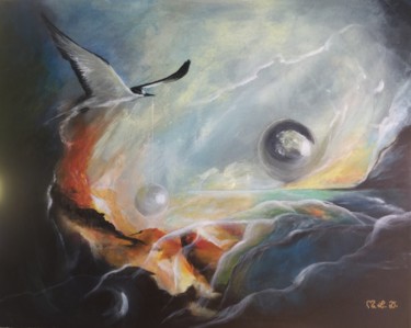 Painting titled "The bird and the pe…" by Monagaya, Original Artwork, Acrylic