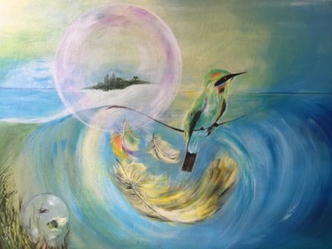 Painting titled "Bubbles bird" by Monagaya, Original Artwork, Acrylic