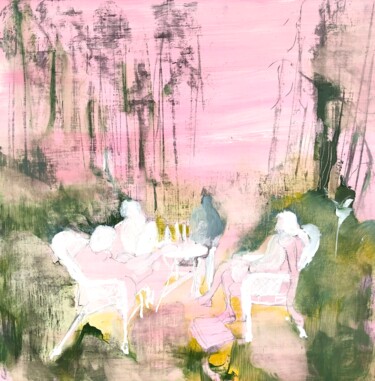 Painting titled "The Talk - Pink (Th…" by Mona Hoel, Original Artwork, Oil Mounted on Wood Stretcher frame