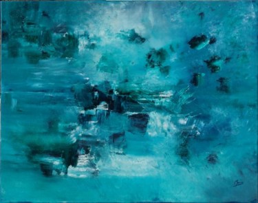 grand tableau bleu vert A mil années lumière Peinture intitulée "grand tableau bleu…" par Monaroussette, Œuvre d'art originale,